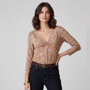 Talbots V-Neck Top with Twist Front - Size L Cotton blend  Fall transition piece